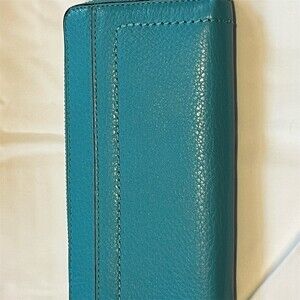 COACH Wallet Womens One Size Teal Blue Zip-Around Accordion Zip Coin